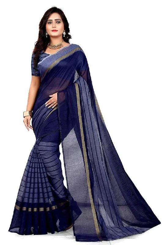 Women's Beautiful Chanderi Cotton Saree with Blouse piece Casual Relaxed Blouse