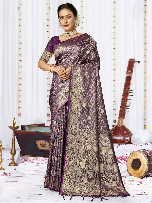 Women Lavender Satin Silk Saree With Un Stitched Blouse Versatile Layering Blouse