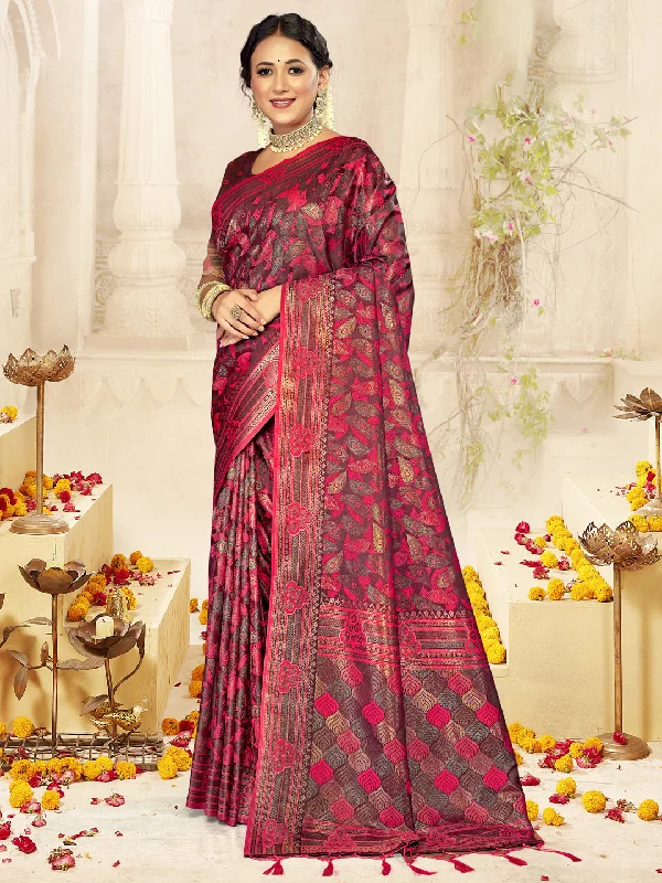 Women Rani Satin Silk Saree With Un Stitched Blouse Casual Relaxed Fit Blouse