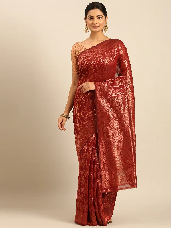 Women Red Cotton Saree With Un Stitched Blouse Classic White Blouse