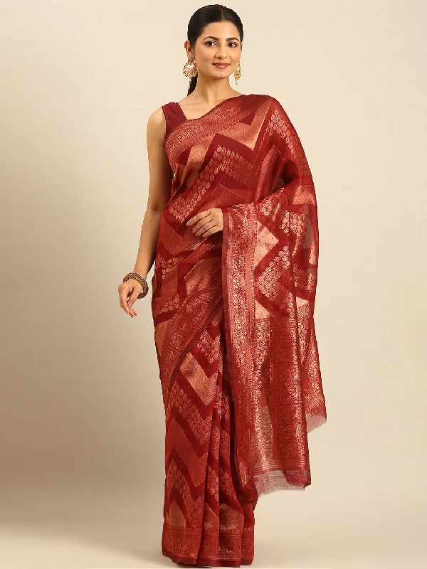Women Maroon Cotton Saree With Un Stitched Blouse Boho Chic Blouse