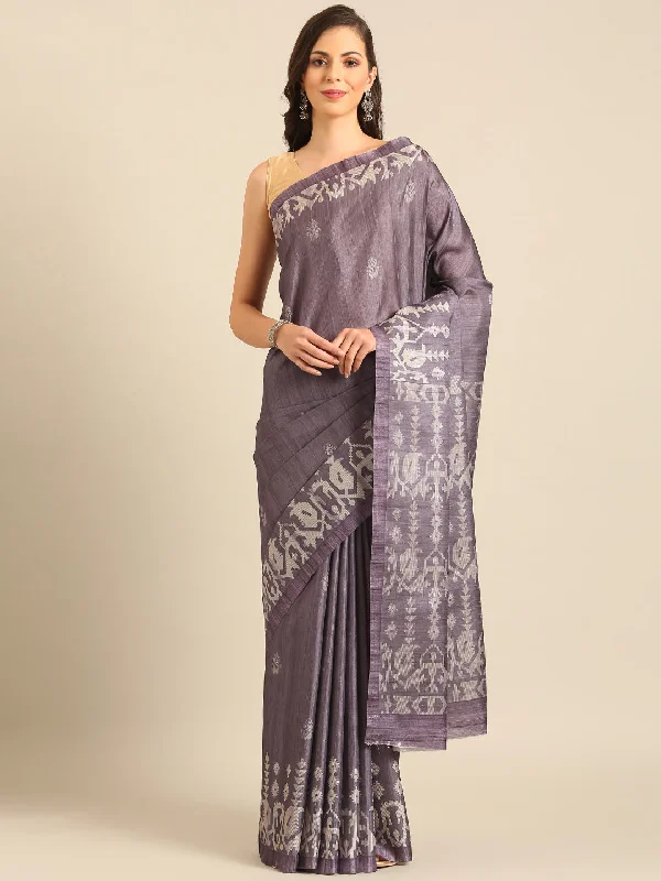 Women Purple Cotton Saree With Un Stitched Blouse Embroidered Cotton Blouse
