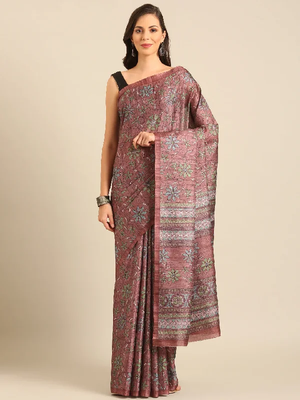 Women Burgundy Cotton Saree With Un Stitched Blouse High Neck Blouse