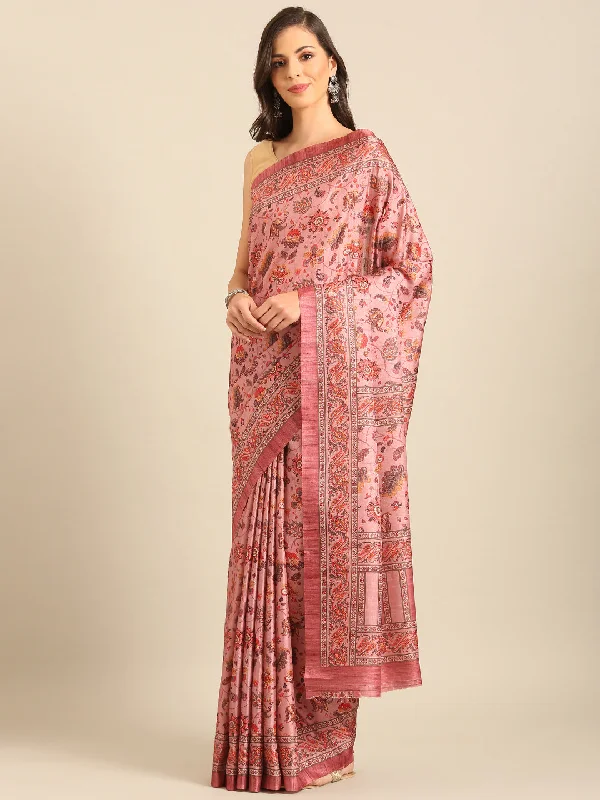 Women Pink Cotton Saree With Un Stitched Blouse Vintage Polka Blouse