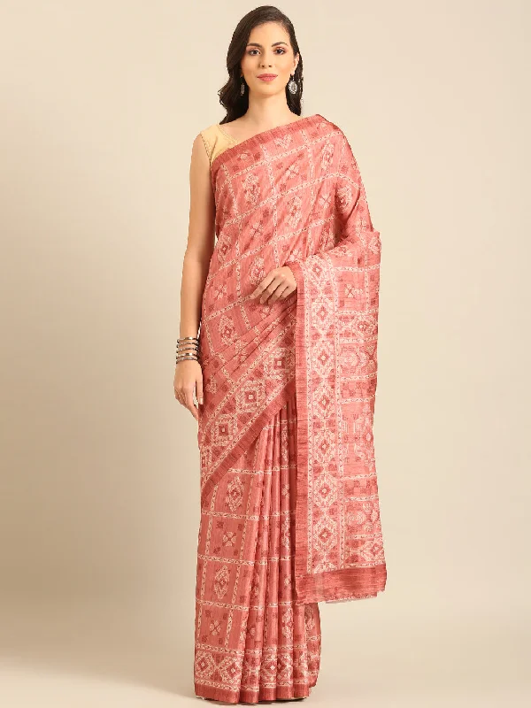 Women Peach Cotton Saree With Un Stitched Blouse Pastel Color Blouse