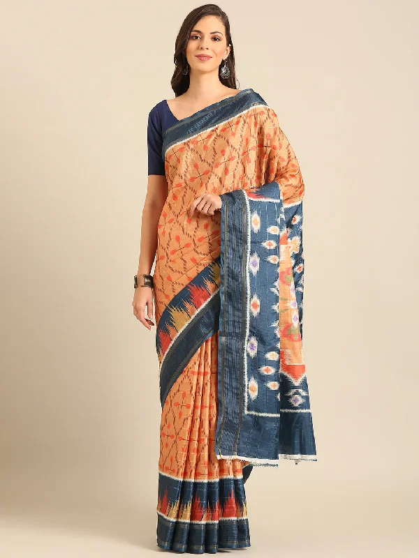 Women Mustard Cotton Saree With Un Stitched Blouse Slim Fit Blouse