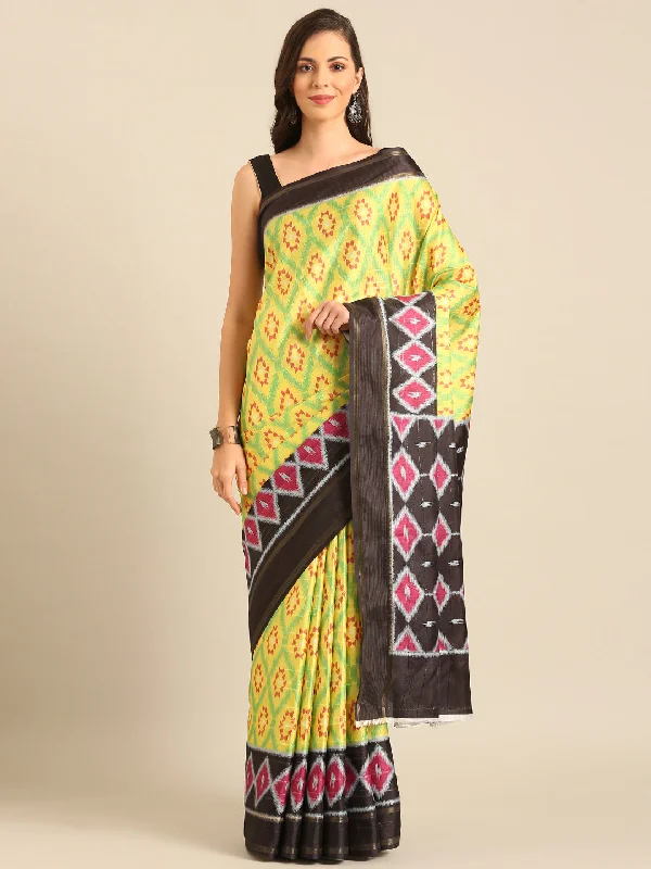 Women Yellow Cotton Saree With Un Stitched Blouse Sheer Mesh Blouse