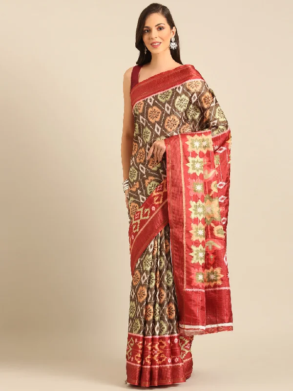 Women Olive Green Cotton Saree With Un Stitched Blouse Sleeveless Summer Blouse