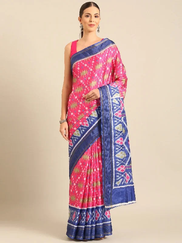Women Pink Cotton Saree With Un Stitched Blouse Soft Satin Blouse