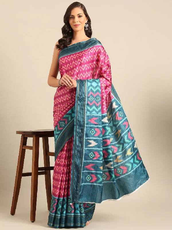 Women Magenta Cotton Saree With Un Stitched Blouse Classic White Blouse
