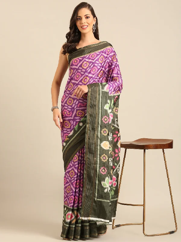 Women Purple Cotton Saree With Un Stitched Blouse Airy Cotton Blouse