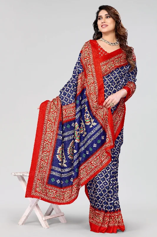 Women Casual Wear Printed Khadi Silk Saree With Un Stitched Blouse Embroidered Cotton Blouse Women Casual Wear Printed Khadi Silk Saree With Un Stitched Blouse Embroidered Cotton Blouse