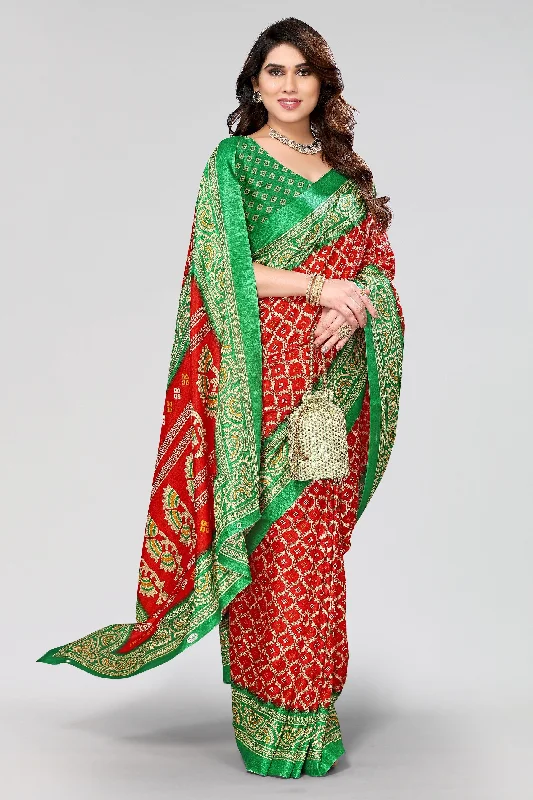 Women Casual Wear Printed Khadi Silk Saree With Un Stitched Blouse Elegant Peplum Blouse Women Casual Wear Printed Khadi Silk Saree With Un Stitched Blouse Elegant Peplum Blouse