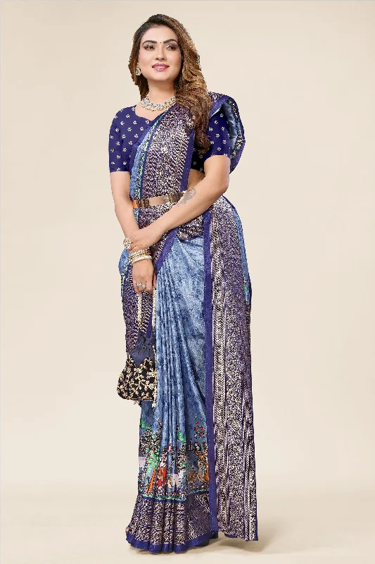Women Casual Wear Printed Dhola Silk Saree With Un Stitched Blouse Side Tie Blouse