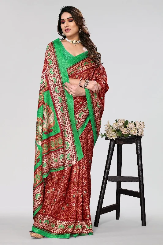 Women Casual Wear Printed Khadi Silk Saree With Un Stitched Blouse Casual Relaxed Blouse Women Casual Wear Printed Khadi Silk Saree With Un Stitched Blouse Casual Relaxed Blouse