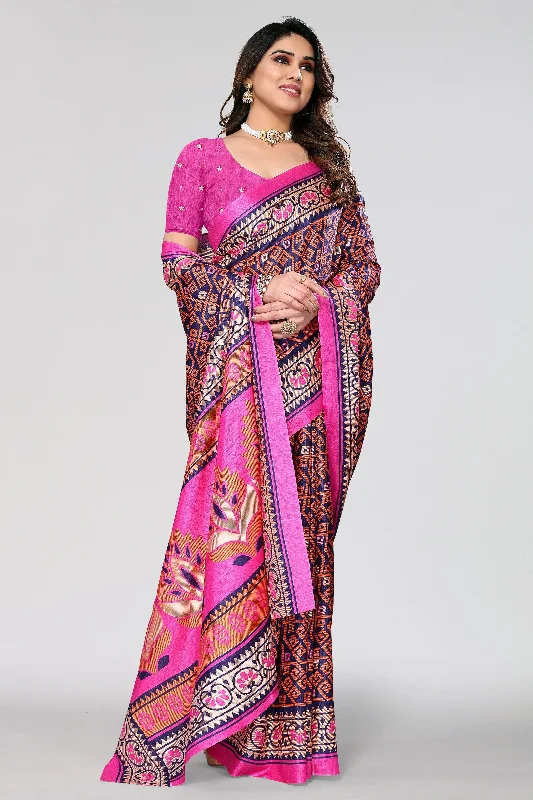 Women Casual Wear Printed Khadi Silk Saree With Un Stitched Blouse Backless Summer Blouse Women Casual Wear Printed Khadi Silk Saree With Un Stitched Blouse Backless Summer Blouse