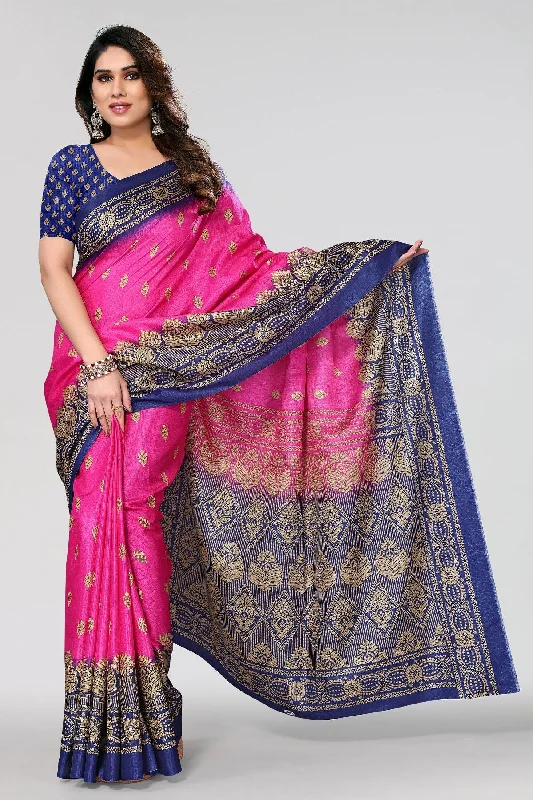 Women Casual Wear Printed Khadi Silk Saree With Un Stitched Blouse Lightweight Linen Blouse Women Casual Wear Printed Khadi Silk Saree With Un Stitched Blouse Lightweight Linen Blouse
