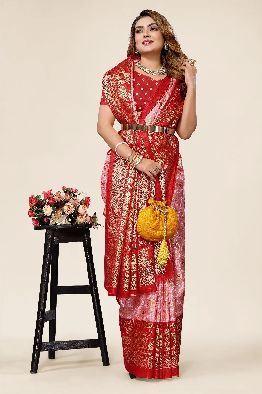 Women Casual Wear Printed Dhola Silk Saree With Un Stitched Blouse Soft Knit Blouse