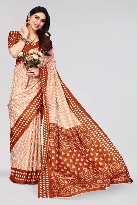 Women Casual Wear Printed Khadi Silk Saree With Un Stitched Blouse Elegant Office Blouse Women Casual Wear Printed Khadi Silk Saree With Un Stitched Blouse Elegant Office Blouse