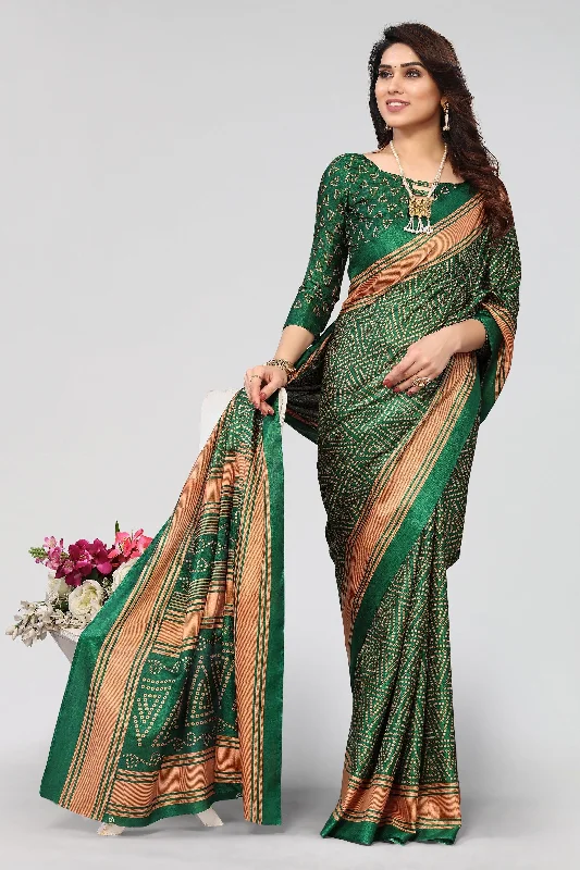 Women Casual Wear Printed Khadi Silk Saree With Un Stitched Blouse Loose Fit Blouse