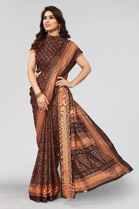 Women Casual Wear Printed Khadi Silk Saree With Un Stitched Blouse Sleeveless Summer Blouse Women Casual Wear Printed Khadi Silk Saree With Un Stitched Blouse Sleeveless Summer Blouse