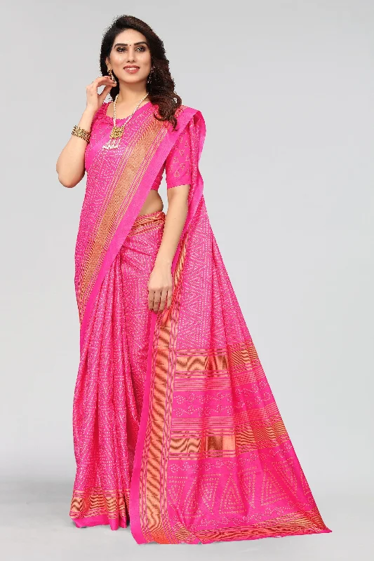 Women Casual Wear Printed Khadi Silk Saree With Un Stitched Blouse Classic White Blouse Women Casual Wear Printed Khadi Silk Saree With Un Stitched Blouse Classic White Blouse