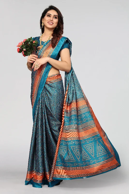 Women Casual Wear Printed Khadi Silk Saree With Un Stitched Blouse Airy Cotton Blouse Women Casual Wear Printed Khadi Silk Saree With Un Stitched Blouse Airy Cotton Blouse