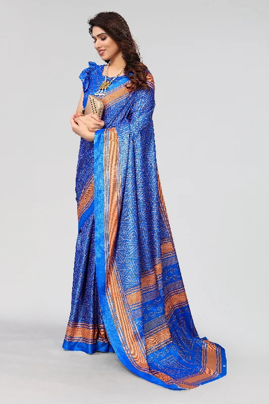 Women Casual Wear Printed Khadi Silk Saree With Un Stitched Blouse Playful Puff Blouse Women Casual Wear Printed Khadi Silk Saree With Un Stitched Blouse Playful Puff Blouse