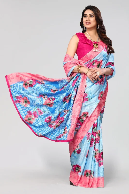 Women Casual Wear Printed Khadi Silk Saree With Un Stitched Blouse Bell Sleeve Blouse Women Casual Wear Printed Khadi Silk Saree With Un Stitched Blouse Bell Sleeve Blouse