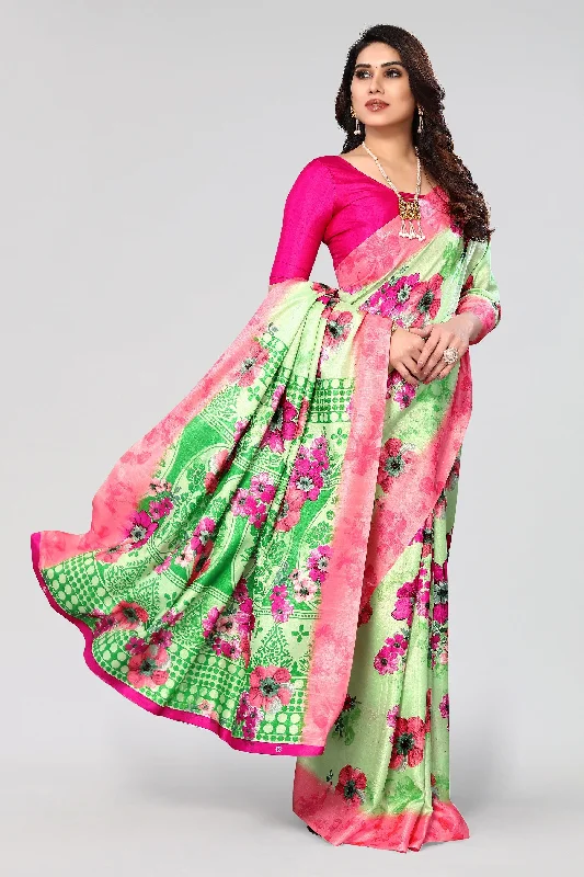 Women Casual Wear Printed Khadi Silk Saree With Un Stitched Blouse Pastel Color Blouse Women Casual Wear Printed Khadi Silk Saree With Un Stitched Blouse Pastel Color Blouse
