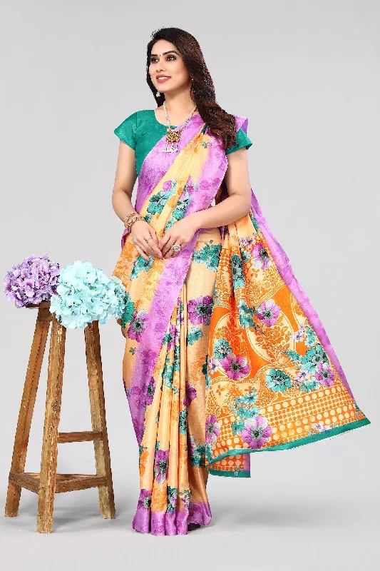 Women Casual Wear Printed Khadi Silk Saree With Un Stitched Blouse Slim Fit Blouse