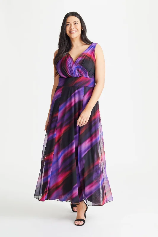 Amelia Indigo Pink Mesh Maxi Dress Stylish Long Sleeve Maxi Dress