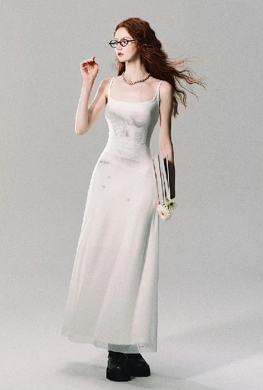 Angel Wing Slip Maxi Dress Classic Solid Maxi Dress