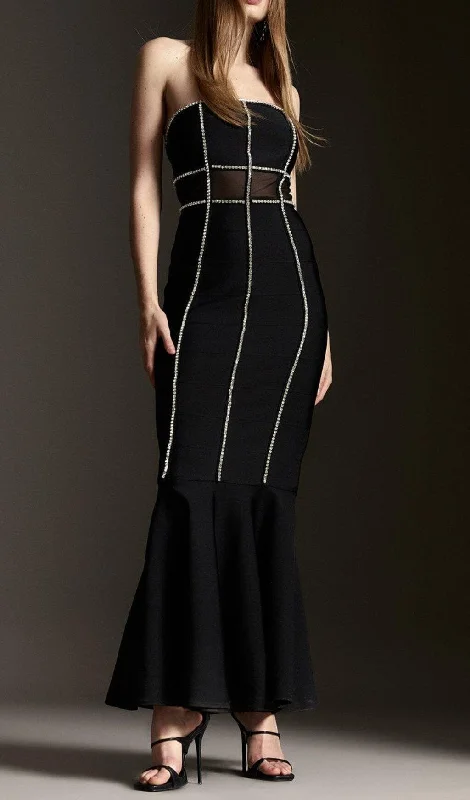 BANDAGE BANDEAU MESH KNIT MAXI DRESS Classic A-Line Maxi Dress