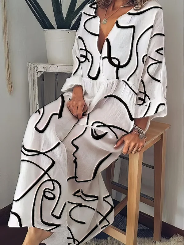 Casual Abstract Print Maxi Dress Trendy Maxi Dress with Straps