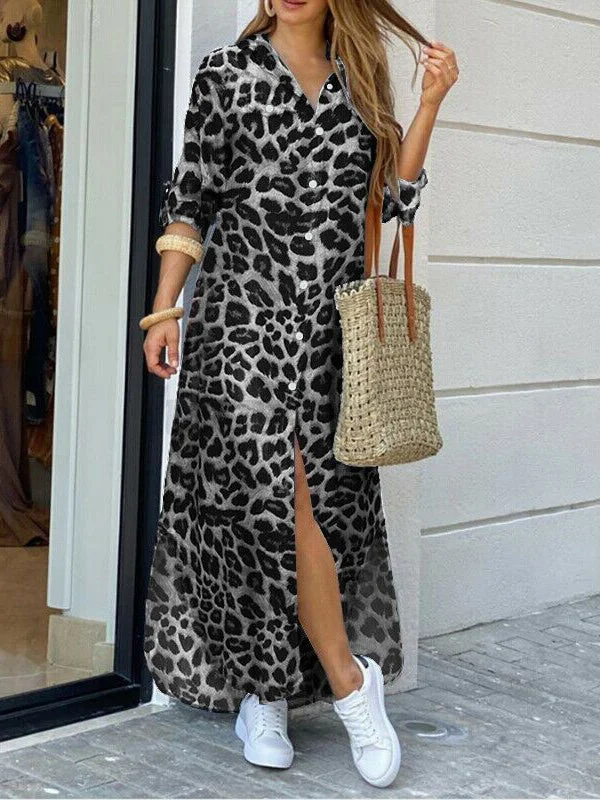 Loose Casual Long Sleeve Printed Maxi Dresses Classic Black Maxi Dress