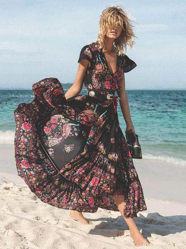 Dresses Retro Bohemian Maxi Dress V-neck Dresses For Ladies Stylish V-Neck Maxi Dress Dresses Retro Bohemian Maxi Dress V-neck Dresses For Ladies Stylish V-Neck Maxi Dress