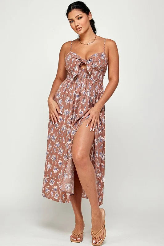 Flower Rain Slit Open Maxi Dress Chic Sleeveless Maxi Dress