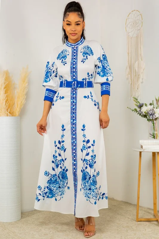 Kaftan Style Moroccan Print Maxi Dress Fashionable Button-Down Maxi Dress
