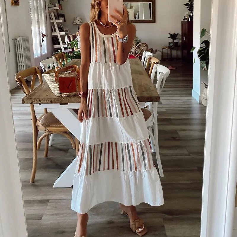 Full of Personality Striped Maxi Dress- Fashionable High-Waist Maxi Dress