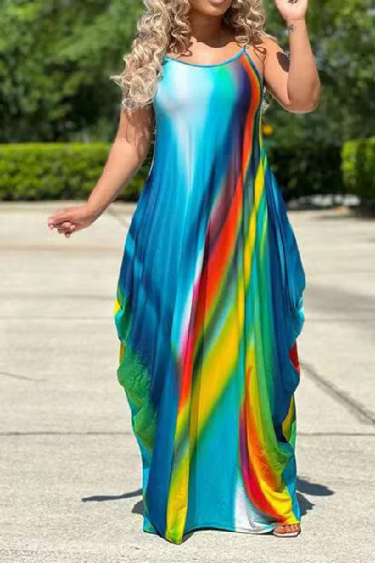 Gradient Relaxed Spaghetti Strap Maxi Dress Elegant Maxi Dress with Pockets