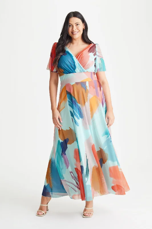 Isabelle Aqua Brush Float Sleeve Maxi Dress Classic Strapless Maxi Dress