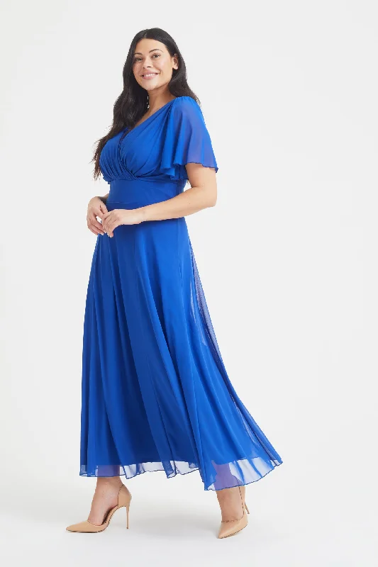 Isabelle Blue Float Sleeve Maxi Dress Comfortable Plunging Neckline Maxi Dress