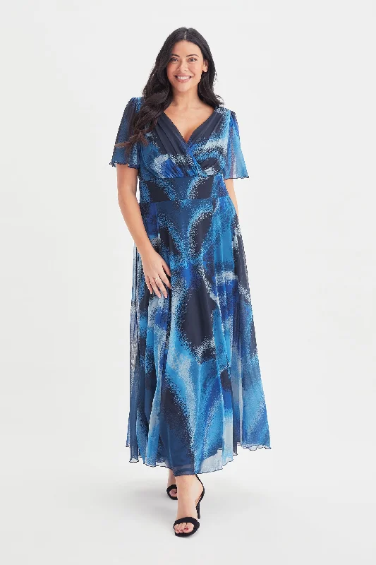 Isabelle Blue Moon Float Sleeve Maxi Dress Fashionable High-Waist Maxi Dress