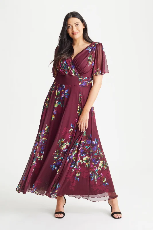 Isabelle Deep Magenta Float Sleeve Maxi Dress Classic V-Neck Maxi Dress
