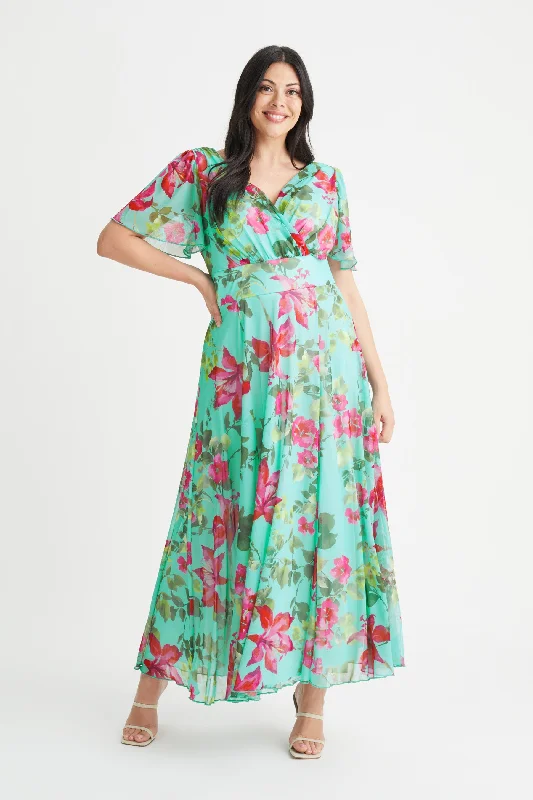 Isabelle Deep Mint Float Sleeve Maxi Dress Trendy Maxi Dress with Straps