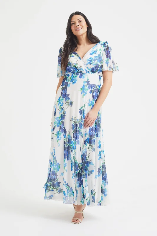 Isabelle Ivory Blue Float Sleeve Maxi Dress Classic A-Line Maxi Dress