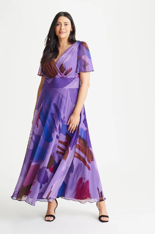 Isabelle Purple Blue Float Sleeve Maxi Dress Trendy Floral Print Maxi Dress