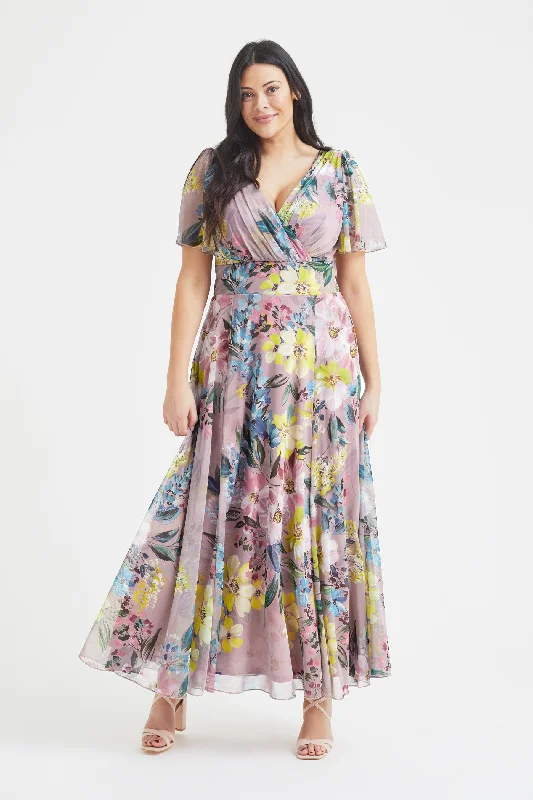 Isabelle Rose Multi Float Sleeve Maxi Dress Cozy Spaghetti Strap Maxi Dress