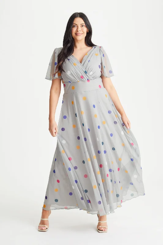 Isabelle Silver Spot Float Sleeve Maxi Dress Classic Solid Maxi Dress